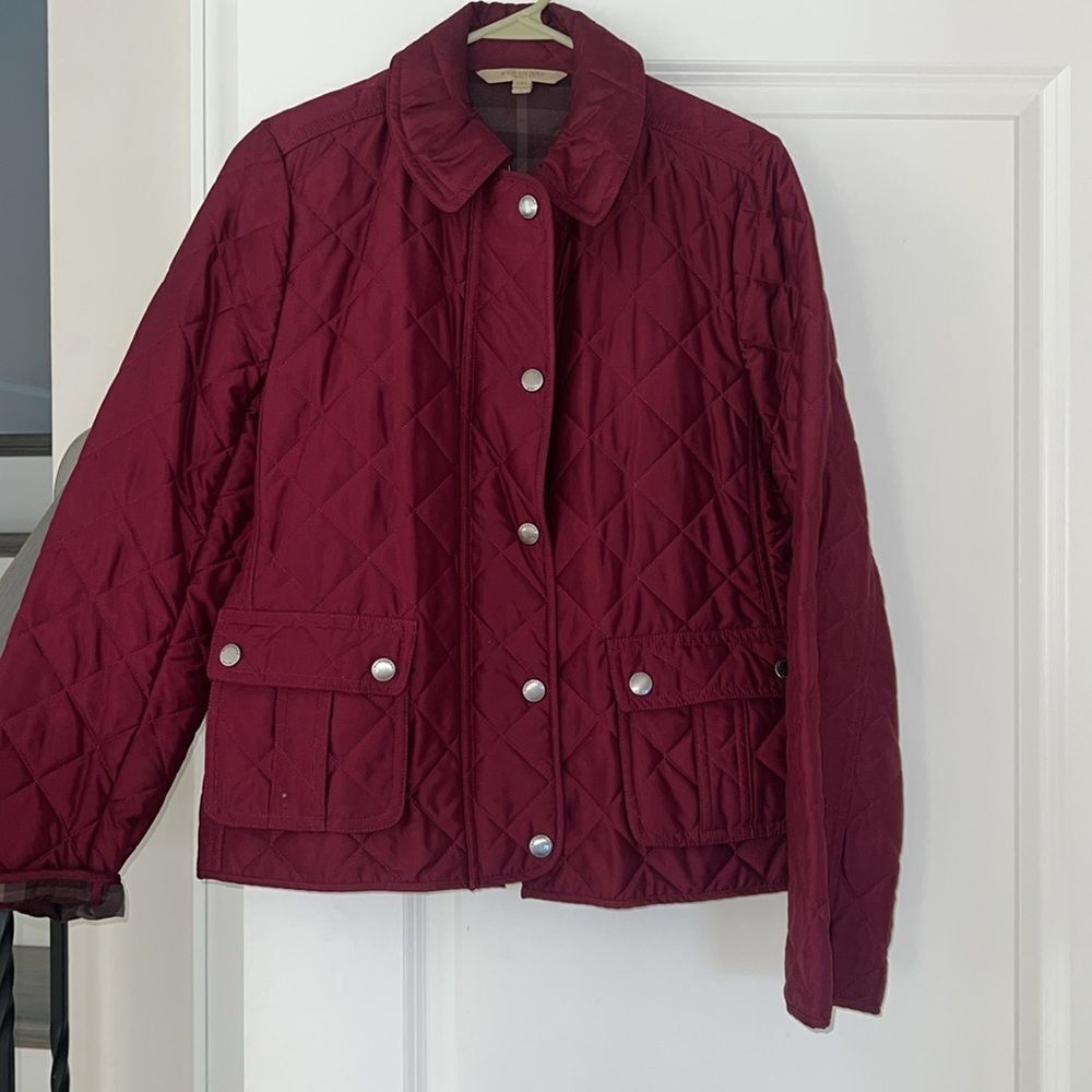 Women's Quilted Burgundy Burberry Jacket - Picture 2 of 5